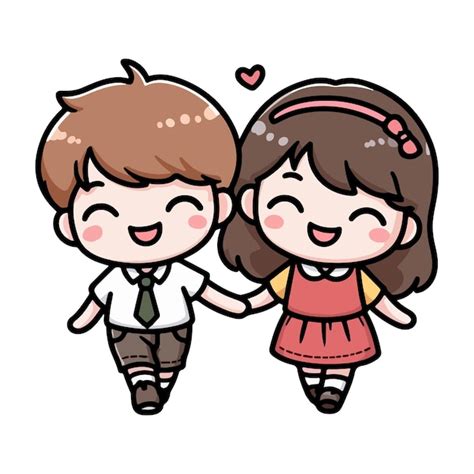 Cute couple happy valentine cartoon character illustration | Premium Vector