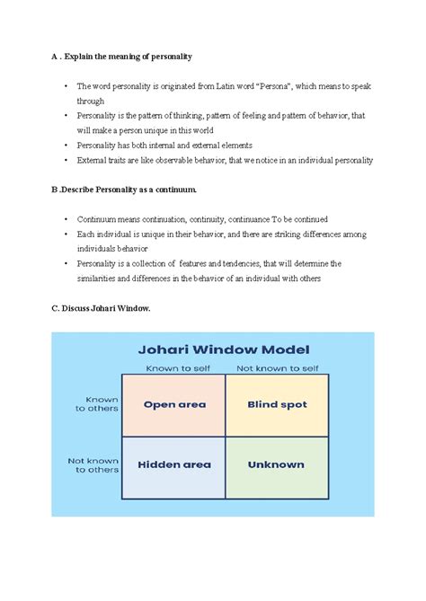 UNIT-2 Notes OB - Classwork - A. Explain the meaning of personality ...
