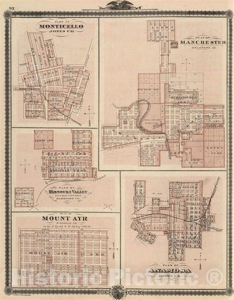 Amazon.com: Historic Map : 1875 Plans of Monticello, Manchester, Missouri Valley, Mount Ayr and ...