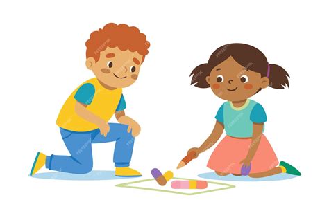 Premium Vector | Children drawing with chalk on sidewalk