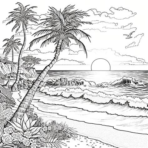 Beach Scene Coloring Pages Bundle 2, PNG Digital Download Pages, Beach ...