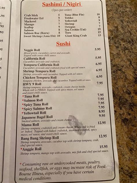 Menu at Konnichiwa restaurant, Florence