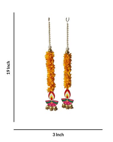 Traditional Diya Hanging with Marigold Paper Gajra and Gota Beaded Acc ...