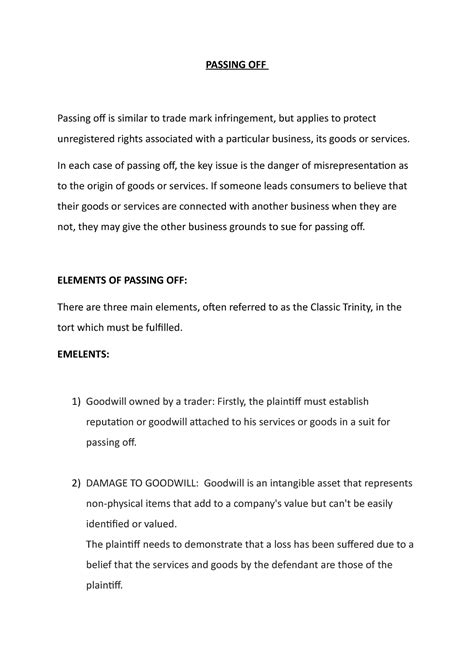 Passing OFF - these are useless notes - PASSING OFF Passing off is ...