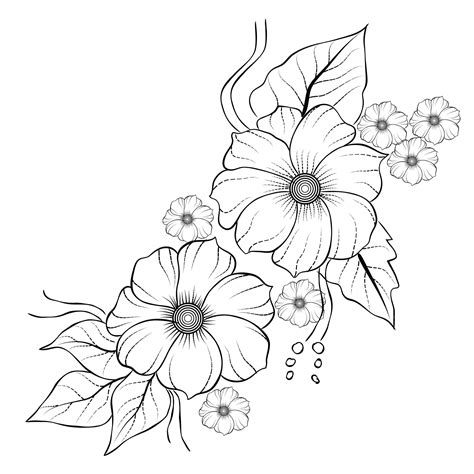 Dessin Au Trait Et Main Dessin Fleur Art Noir Et Blanc Design Plat ...