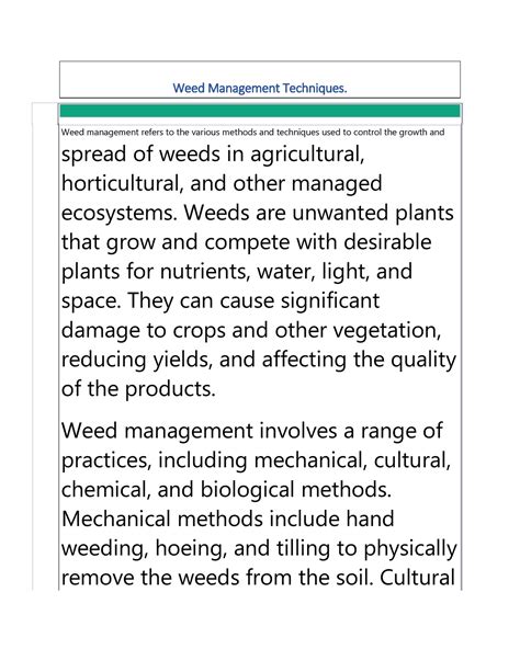Weed Management 1 - Weed management refers to the various methods and ...