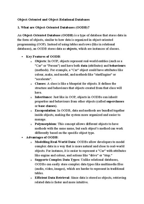 OODB & ORDB Concepts: Key Features, Advantages & Use Cases - Studocu