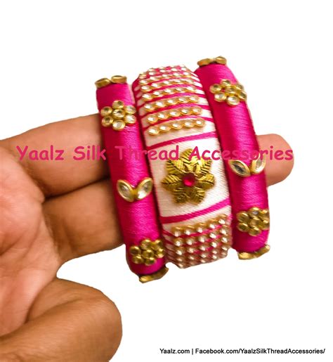 Yaalz Silk Thread Rich Kundan Stone Partywear 6pcs Bangle Sets In Asso