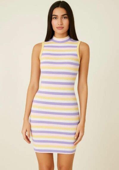 Striped High-Neck Body-con Dress – Reveal Store