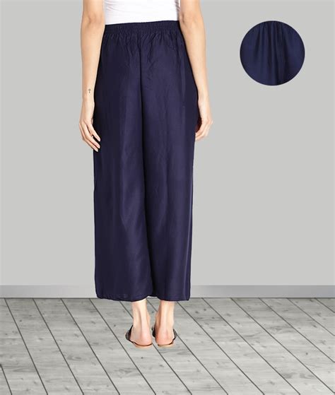 Women’s Heavy Rayon Solid Plain Free Size Palazzo (Navy Blue) – Fabclub