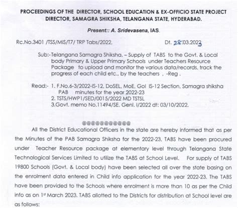 Supply of Tabs to Primary, Upper Primary Schools Guidelines and List