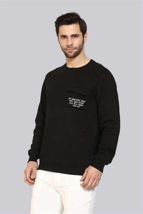 Round Neck Black Full Sleeve Premium Sweatshirt for Men - Peplos Jeans ...