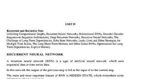 DL UNIT IV - Recurrent and Recursive Neural Networks Overview - Studocu