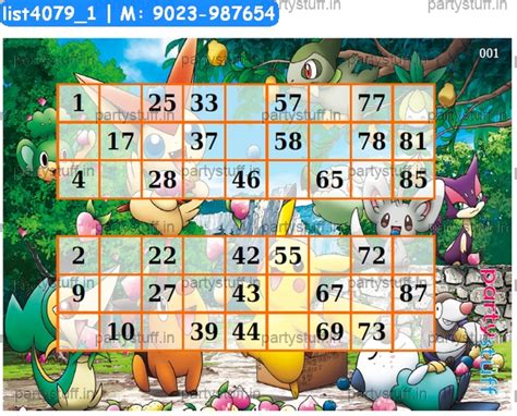 Pokemon Duet classic grids 5 Tambola Housie in Pokemon theme