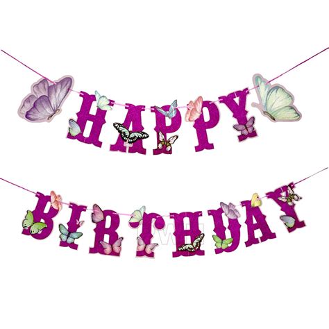 Kid's Happy Birthday Butterflies Theme Decorative Wall Banner ...