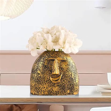 Gifts Bazaar Face Circle Design Flower Vase of Golden Color | Premium ...