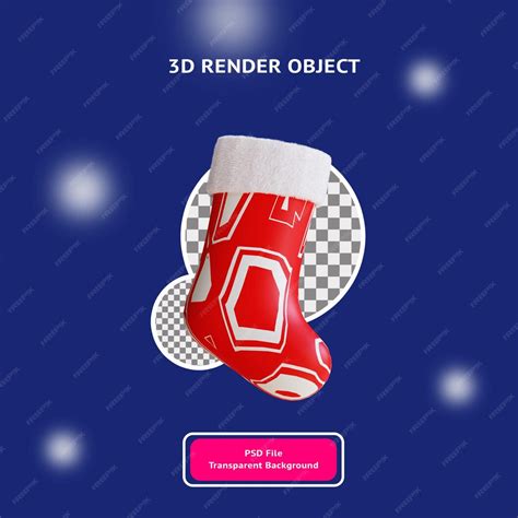 3d christmas sock illustartion object rendered transparent background ...
