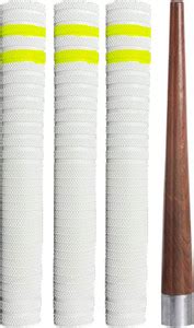 R45 Set of 3 Neon Yellow stripe White Ribbed Cricket Bat grip + 1 ...