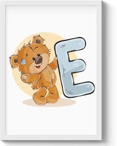 GS Decor Cute Teddy Letter 'E' Nursery Wall Frame | Wall Decor | Ready ...