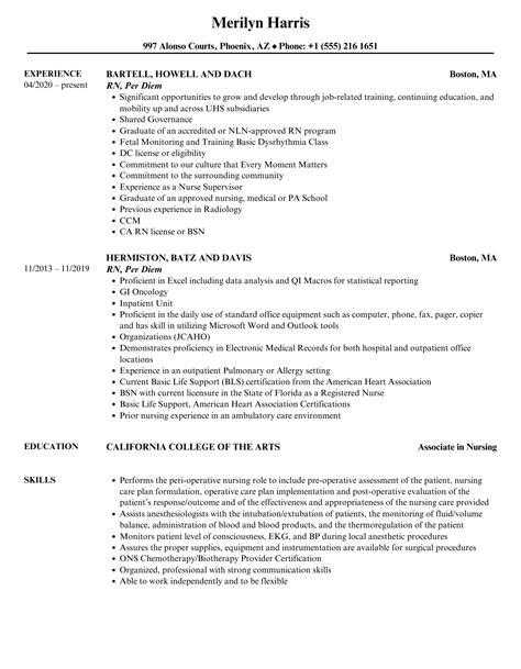 RN, Per Diem Resume Samples | Velvet Jobs