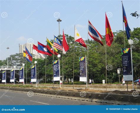 Flags and Banners in Jakarta Editorial Stock Image - Image of games, city: 104369369