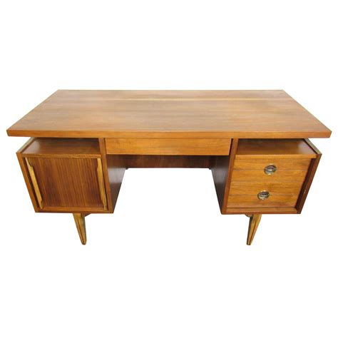 Mid Century Modern Boomerang Walnut Desk and Credenza Table at 1stDibs