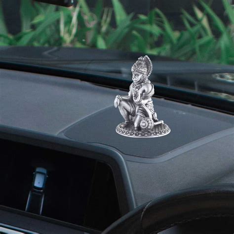 Silver Hanuman Murti for Car Dashboard , Home & Office Use ~ CaratCafe