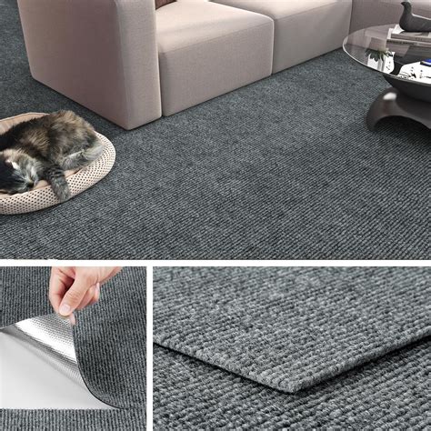 Livelynine 32-Sheet Grey Peel and Stick Carpet Tiles with Padding 11 ...