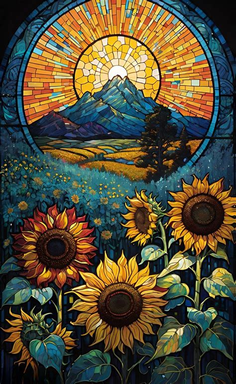 Sunflowers Stained Glass Free Stock Photo - Public Domain Pictures