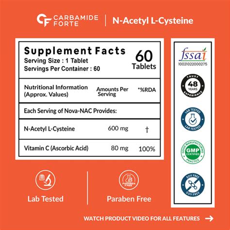 Carbamide Forte N-Acetyl, L-Cysteine 600mg (NAC) - 60 Veg Tablets