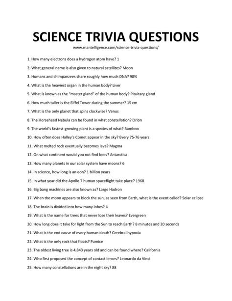 Image result for Science Trivia with Answers