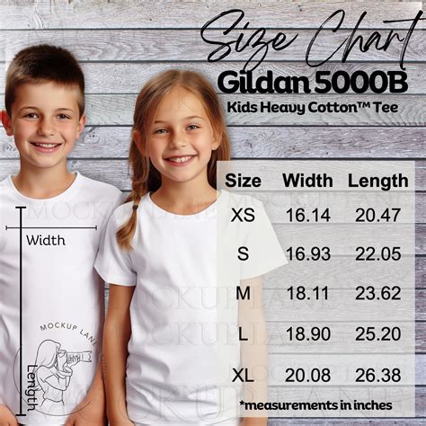 Gildan 5000B Size Chart Mockup, Gildan Kids Cotton Tee Shirt Size Guide ...