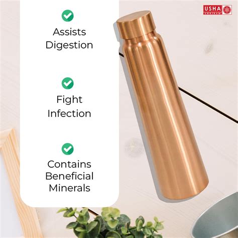 USHA SHRIRAM Pure Copper Water Bottle 1 Litre | Eco-Friendly – GB Usha