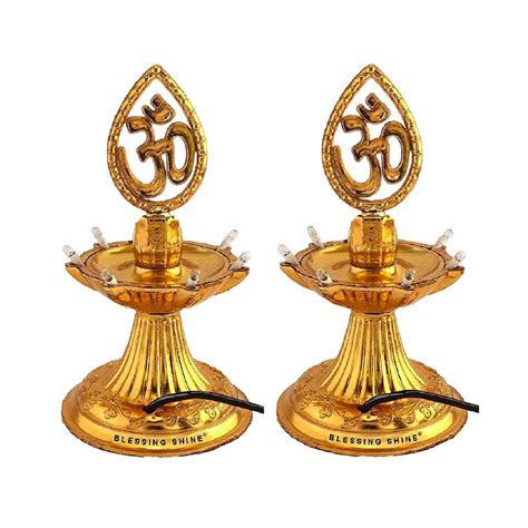 Buy Trushine Golden OM Design Plastic LED Light Diyas Dipak Flameless ...