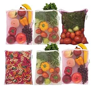EcoKit Ziplock Bags for Fridge, Set of 6 Reusable Vegetable Bags for ...