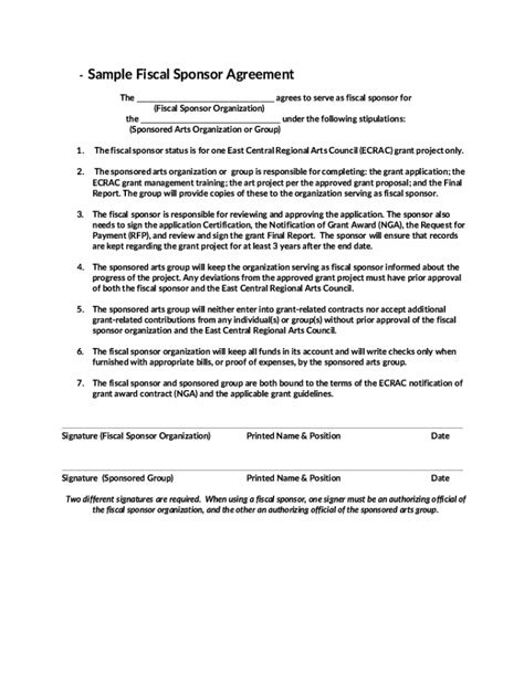 Fillable Online - Sample Fiscal Sponsor Agreement Fax Email Print ...