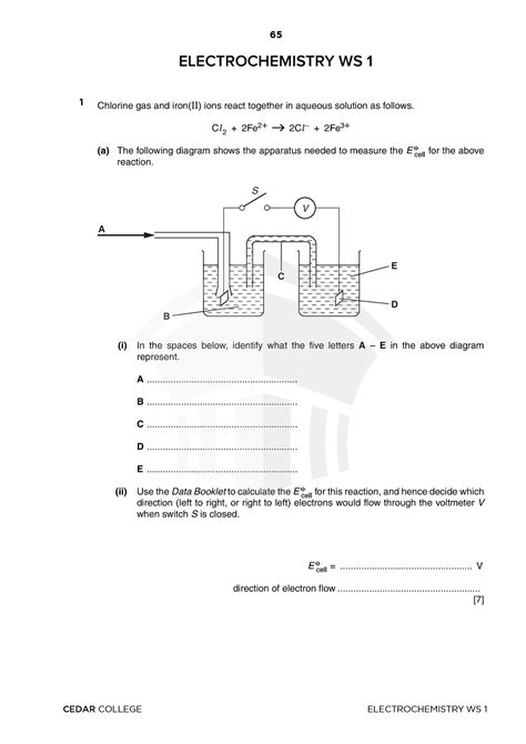 5-Electrochemistry-WS - ELECTROCHEMISTRY WS 1 1 1 Chlorine gas and iron ...
