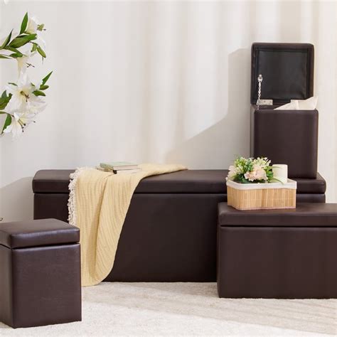 Buy Colombia Set of 4 Faux Leather Storage Bench - Brown from Home ...