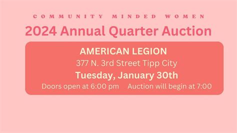 Community Minded Women Annual Quarter Auction, American Legion 337 N ...