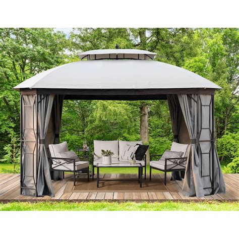Style Selections 10.8-ft x 12.8-ft Rectangle Dark Brown Frame and Taupe ...