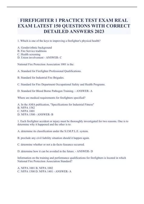 FIREFIGHTER 1 PRACTICE TEST EXAM REAL EXAM LATEST 150 QUESTIONS WITH ...