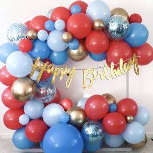 R G ACCESSORIES Blue Red Golden Balloons, Happy Birthday Banner ...