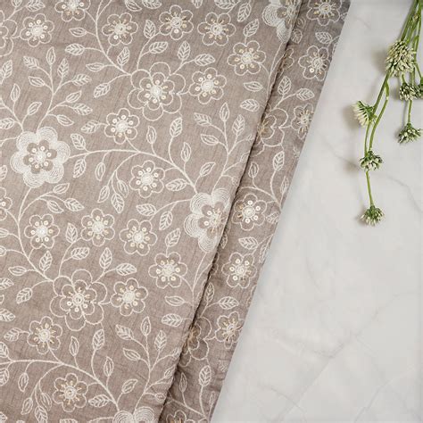 Buy Island Fossil Floral Pattern Thread Embroidered Viscose Fabric @ Rs ...