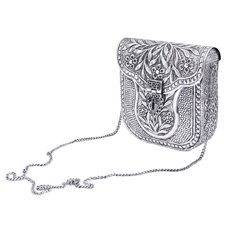 Handmade Silver Metal Clutch with a Chain Strap
