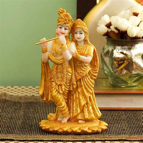 Gold Plated Radha Krishna Idol Statue Showpiece (Resin, 19 cm x 11 cm)