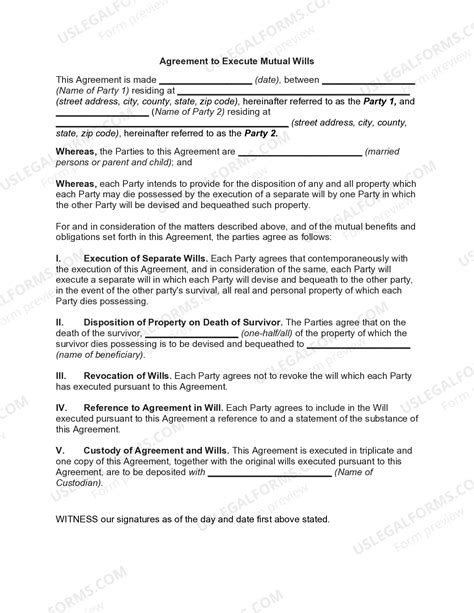 Agreement to Execute Mutual Wills | US Legal Forms