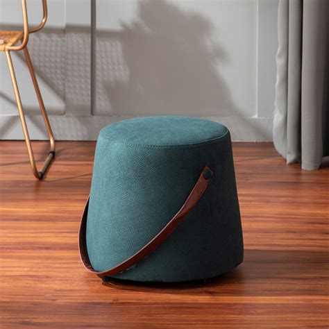 Hoist Collection Green Pouf with Faux Leather Strap: Best Price – Nestroots