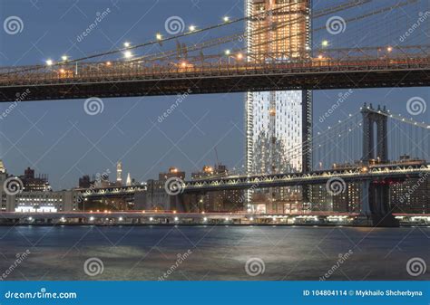 Two Bridges in New York City. Stock Photo - Image of structure, river ...