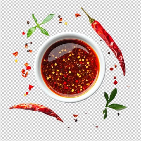 A bowl of red sauce with peppers on the side on transparent background ...