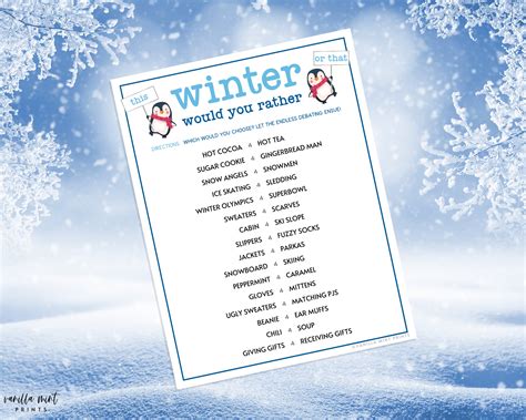 Winter Would You Rather Game | Fun This or That Printable Winter Games ...